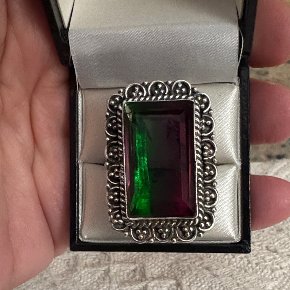 Ring Watermelon Tourmaline 925 Sterling Silver Statement - Picture 3 of 10